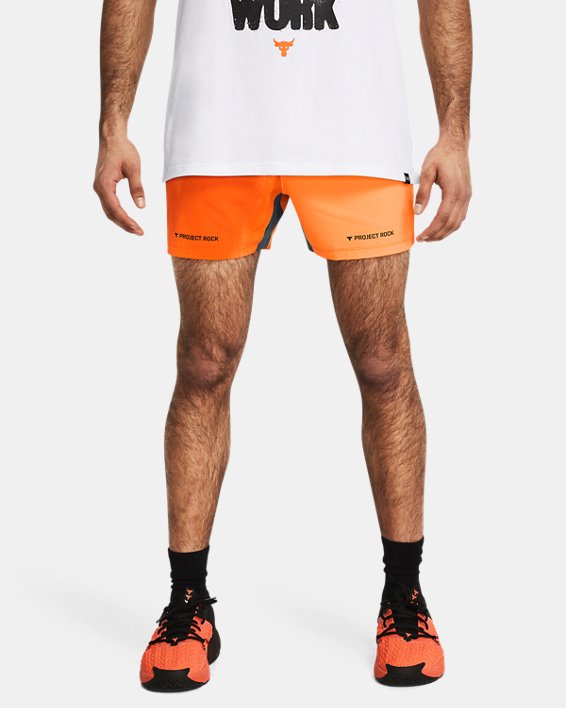 Men's Project Rock Ultimate 5" Training Printed Shorts in Orange image number 0